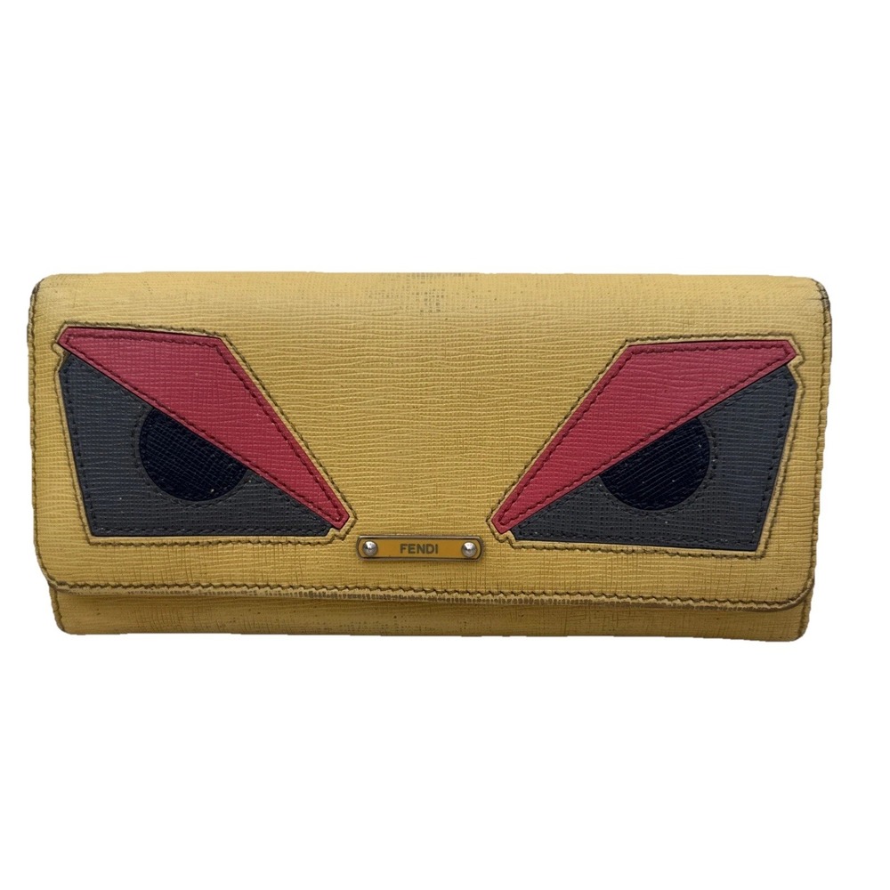 Fendi Yellow Leather Monster Eyes Red Black Bifold Long Continental Wallet